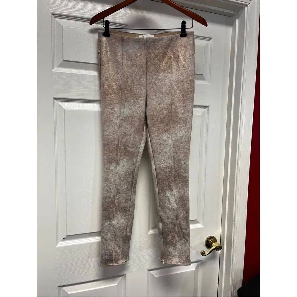 Anthropologie Beige & Bronze Scuba Stretch Ankle Zip Pull On Pants sz 30 EUC